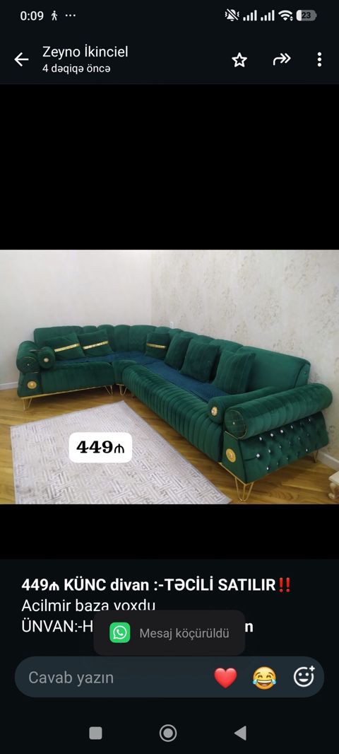 *449₼ Künc divan Satılır*‼ Acilmir baza yoxdu ÜNVAN:-Hovsan — Bakı