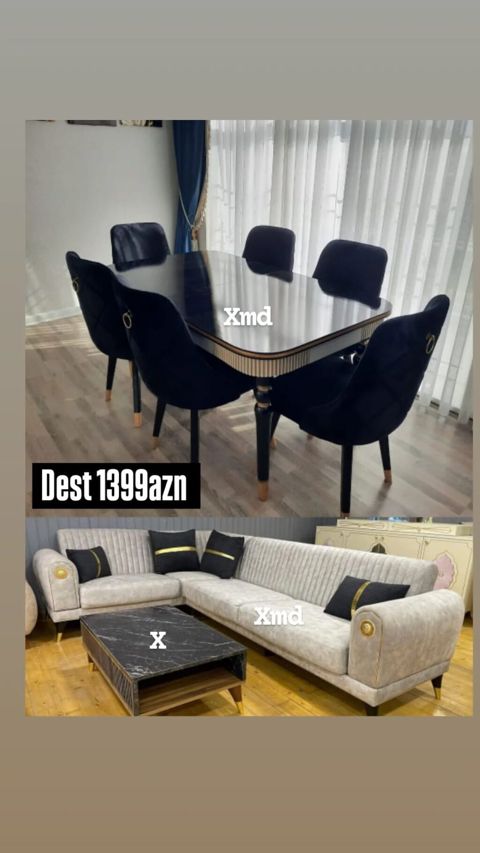 Mebel dəsti – yemək və qonaq otağı üçün - Yemək masası və 6 ədəd — Bakı