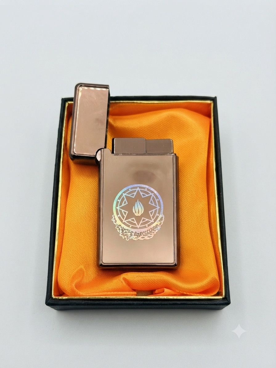Qazla işləyən alışqan 0734, metal, qızılı — Mallar, Bakı (2)