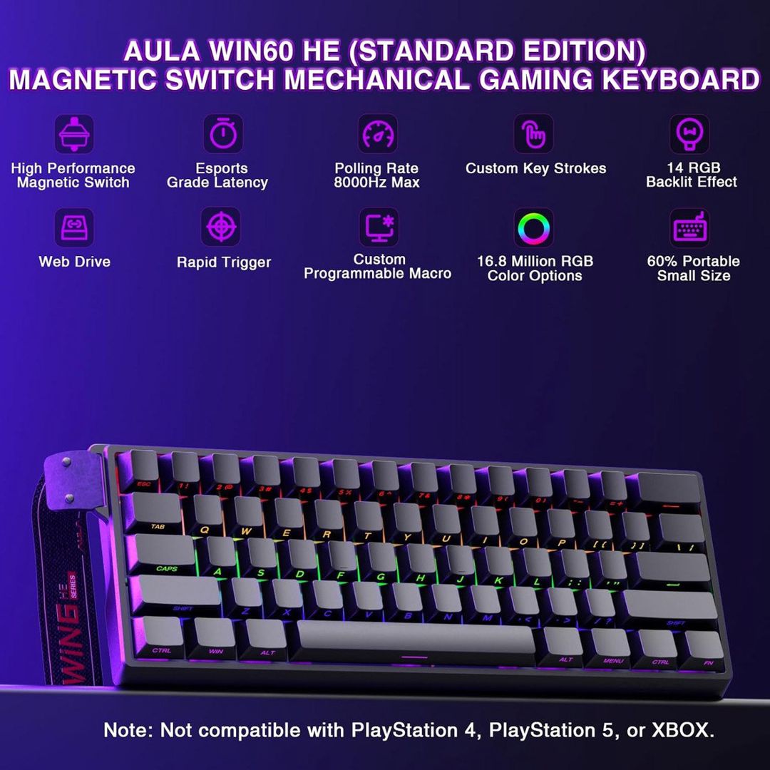 Magnetic klaviatura Aula WIN60HE Black 60% — Periferik cihazlar, Bakı (2)