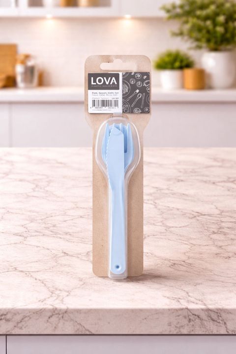 Birdəfəlik çəngəl, qaşıq və bıcaq dəsti CC357, plastik, mavi, 3 əd — Bakı