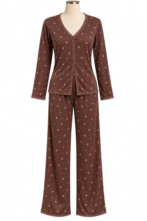 Qadınlar üçün şalvarlı pijama dəsti, qəhvəyi, pambıq, ölçü One Size — Bakı