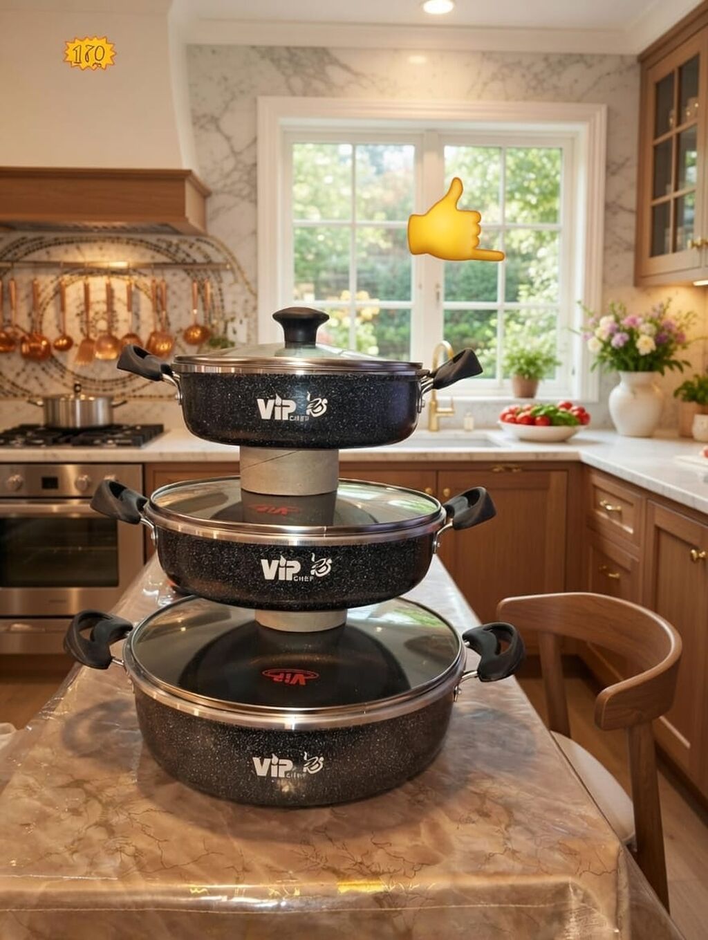 VIP Chef 3-lü tava dəsti - Çoxölçülü set: 3 müxtəlif diametrli tava — Jaketlər, Digah (10)