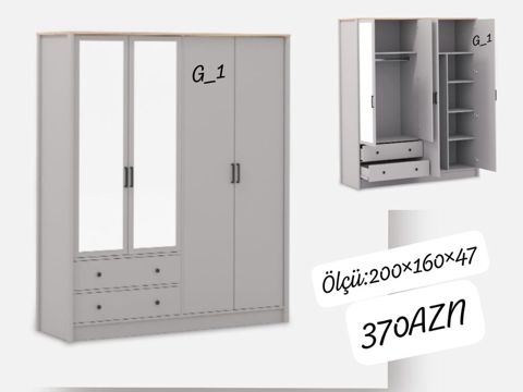 G_1 modeli üç qapılı paltar şkafı - Ölçü: 200 160 47 sm - Rəng — Mehdiabad