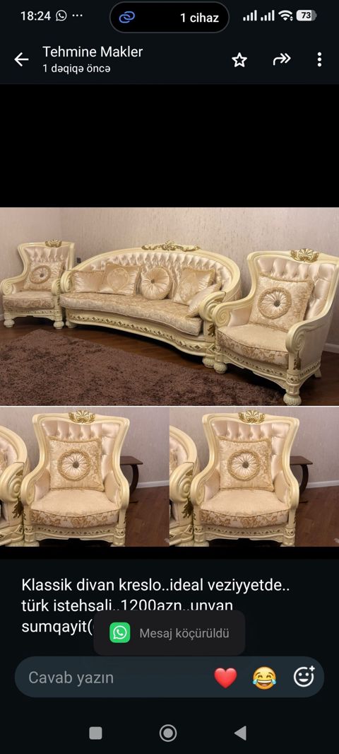 Klassik divan kreslo. ideal veziyyetde. türk — Bakı