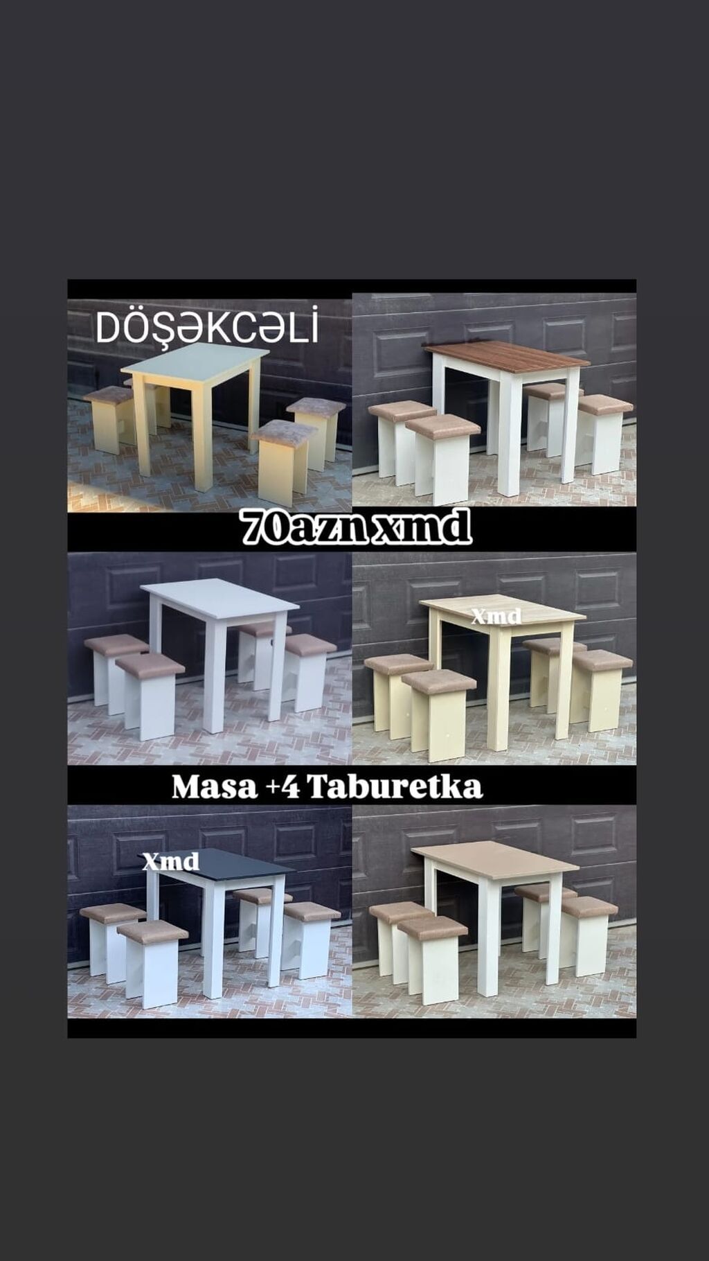 Məhsul: Masa + 4 taburetka (döşəkcəli) - Komplekt: 1 ədəd dördbucaq — Masalar və stullar, Bakı