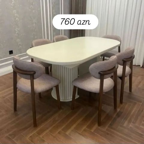 Oval yemək masası və 6 ədəd stul dəsti - Masa: oval formalı, açıq — Bakı