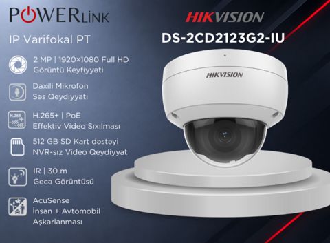 IP Dome Təhlükəsizlik Kamerası 2.8mm Mikrofonlu Hikvision DS-2CD2123G2-IU 2MP — Powerlink Azərbaycan