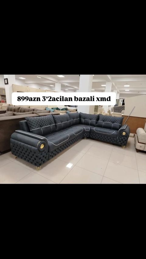 L şəkilli künc divan – bazalı və açılan model Ölçü: təxminən 3×2 m — Bakı
