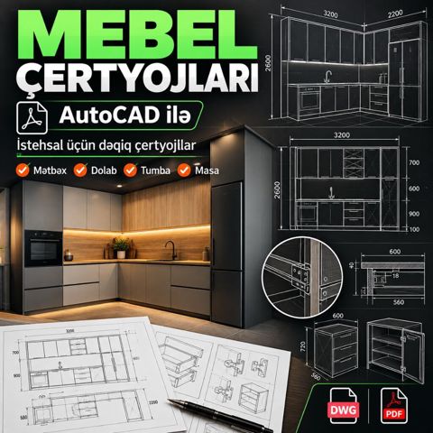 Mebel çertyojları – AutoCAD ilə İstehsal üçün dəqiq mebel çertyojları — Bakı