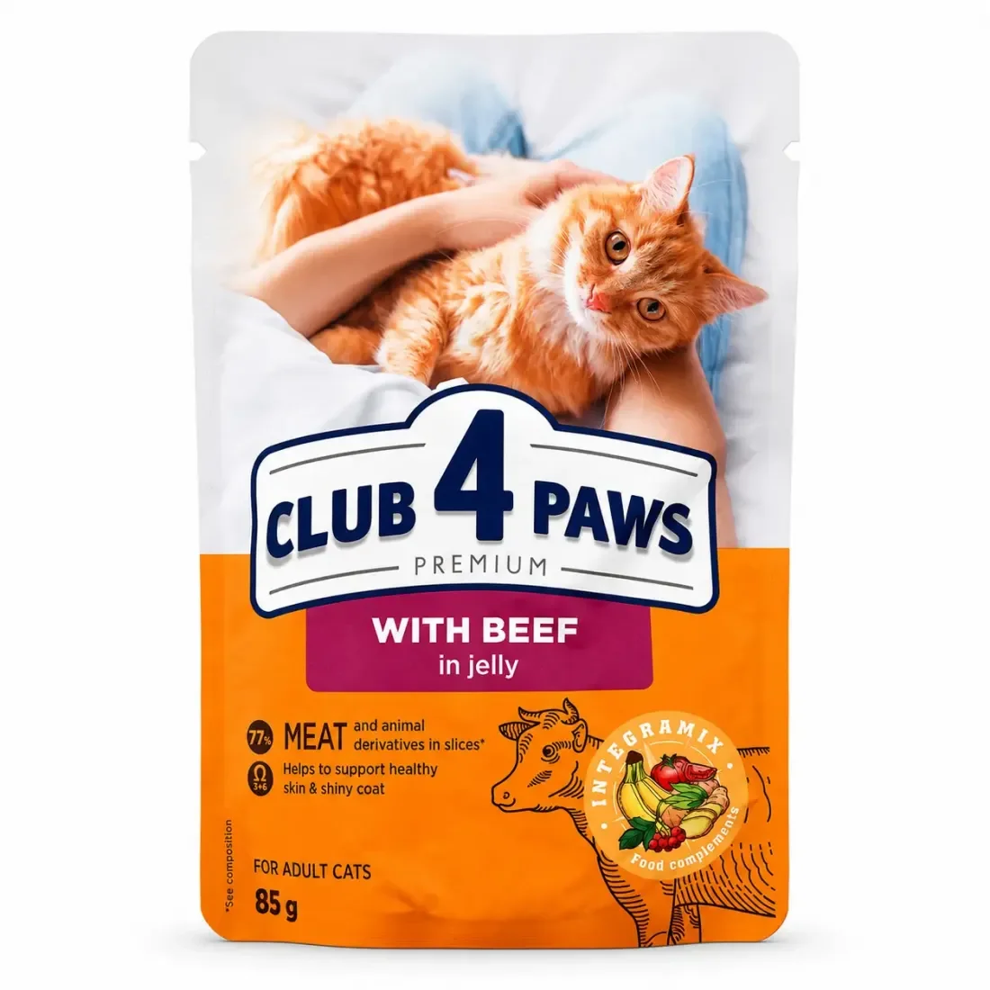 Club 4 Paws pişiklər üçün yaş yem, jele içində mal əti ilə, 85 q — Bakı