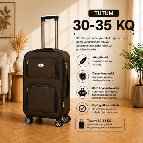 Çamadan, qəhvəyi, parça, ölçü 3XL — Çemodanlar