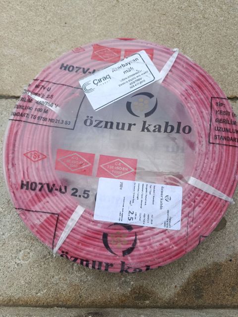 Öznur Kablo elektrik naqili – H07V-U 2.5 mm², qırmızı rəng. Texniki — Bakı