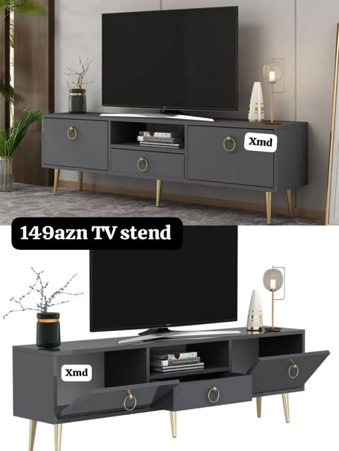 TV stend – 149 AZN - Rəng: tünd boz (mat effektli) - Material — Bakı