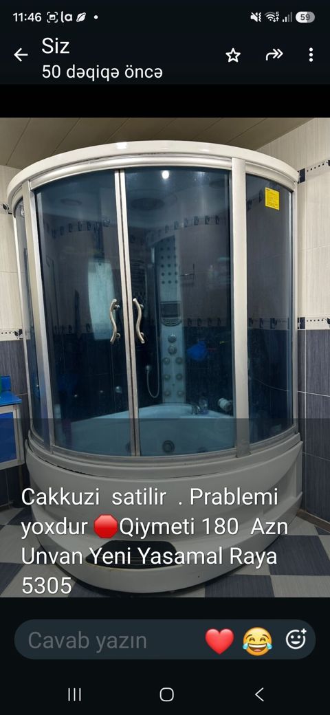 Cakkuzi tipli duş-kabina satılır. Oval formalı, sürgülü şüşə qapılar — Sumqayıt