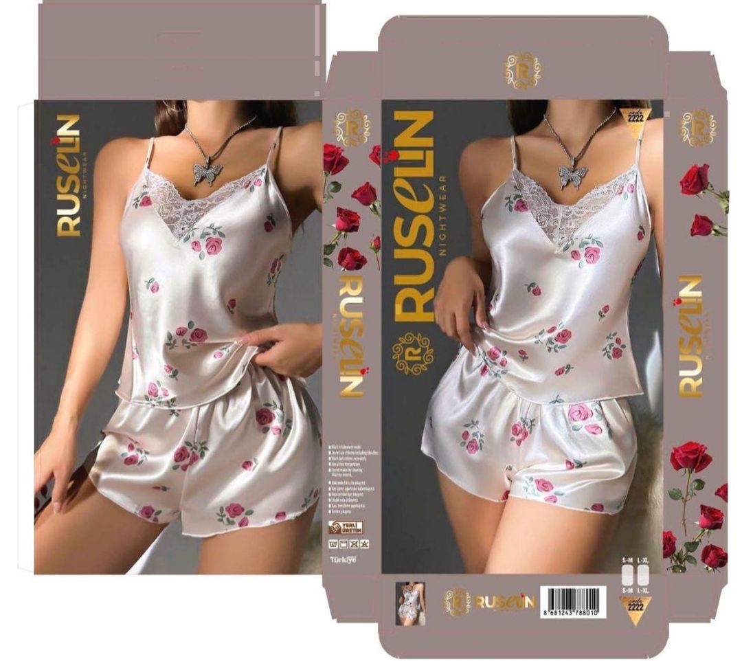 Qadınlar üçün şortlu pijama dəsti 2851986, satin, ağ, ölçü L/XL — Mallar, Bakı (2)