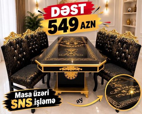 Yemək otağı üçün zövqlü masa-dəstləri 1) Klassik qara-qızılı dəst — 549 ₼ · Bakı · Masalar və stullar Yemək otağı üçün zövqlü masa-dəstləri 1) Klassik qara-qızılı dəst — Bakı