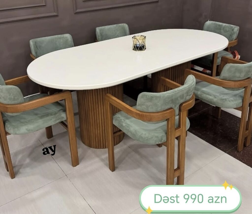 Oval formalı yemək otağı dəsti - Dəst: masa + 6 ədəd stul - Masa — Masalar və stullar, Bakı