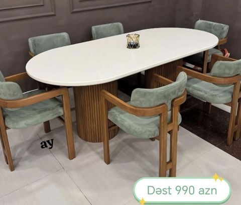Oval formalı yemək otağı dəsti - Dəst: masa + 6 ədəd stul - Masa — Bakı