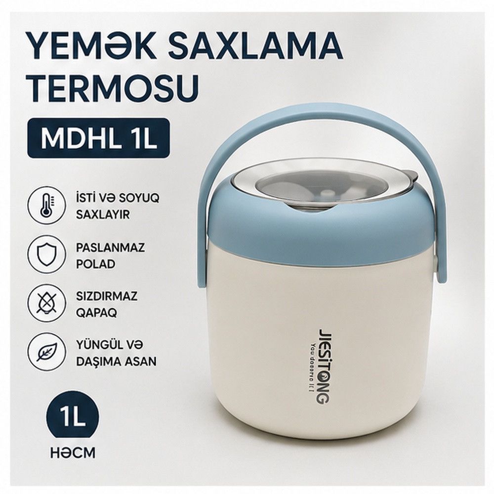 Qida termosu 5702, metal, ağ/mavi, 1000 ml — Mallar, Bakı