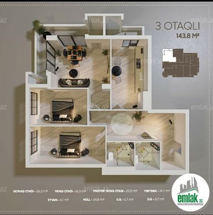 Satılır 3 otaqlı 144 m² yeni tikili Nəriman Nərimanov m — Mənzil (3)