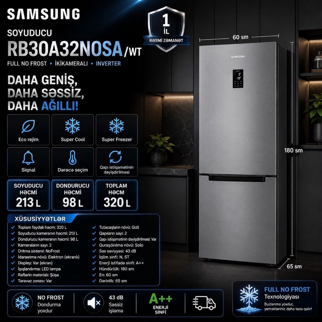 Soyuducu Samsung RB30A32NOSA/WT — Ev texnikası, Bakı