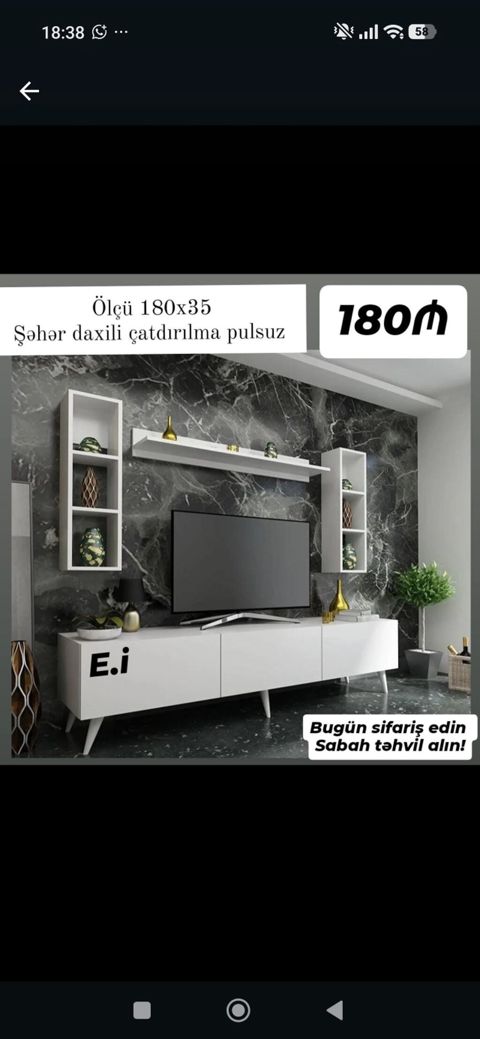 Məhsul: TV stend və divar rəfi dəsti - Ölçü: 180 x 35 sm (stendin eni — Bakı