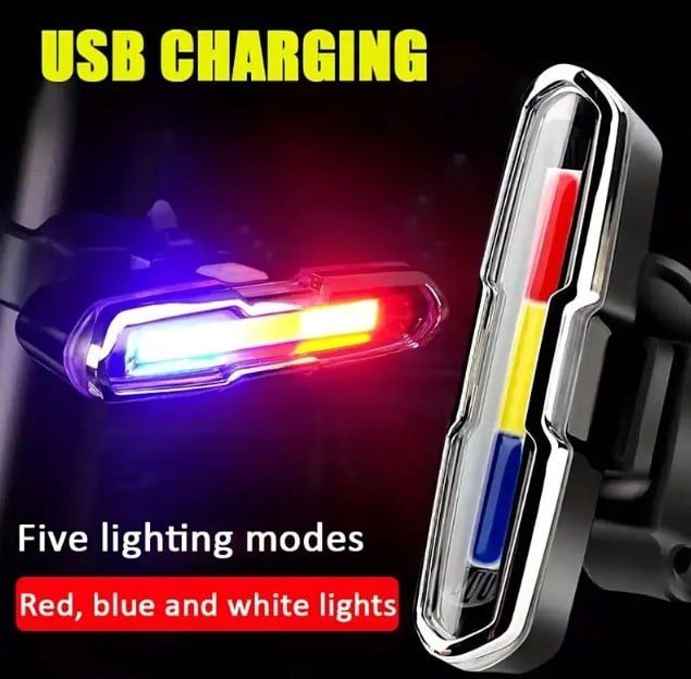Velosiped üçün arxa fənər Velosport 83, göy/ağ/qırmızı, USB doldurulma, litium batareya — Mallar, Bakı (2)