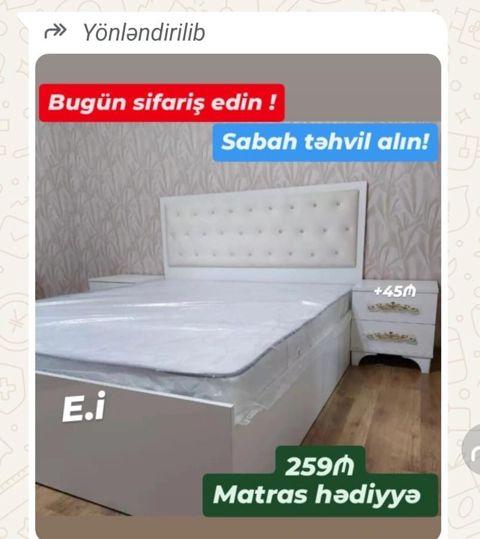 Ağ rəngdə müasir yataq dəsti: - Yumşaq, düyməli başlıqla klassik — Sumqayıt