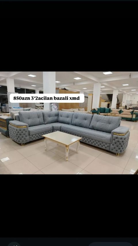 Künc divan dəsti – 3×2 açılan, bazalı Qiymət: 850 AZN (şəkildə — Bakı