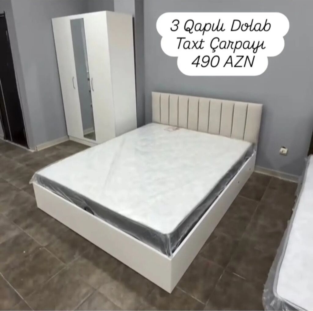 Yataq otağı dəsti – 3 qapılı dolab + taxt çarpayı - Rəng: ağ — Yataq otağı mobilya dəstləri, Bakı