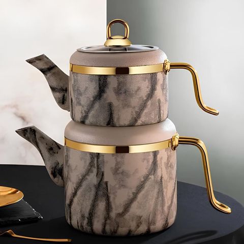 Çaydan dəsti Özlife Vigo ZTW-1030_RB, 2 əd, daş granit örtük, alüminium, qapaqla, bej, 2.1/1.3 l - ZTW-1030_bej_RB — Bakı