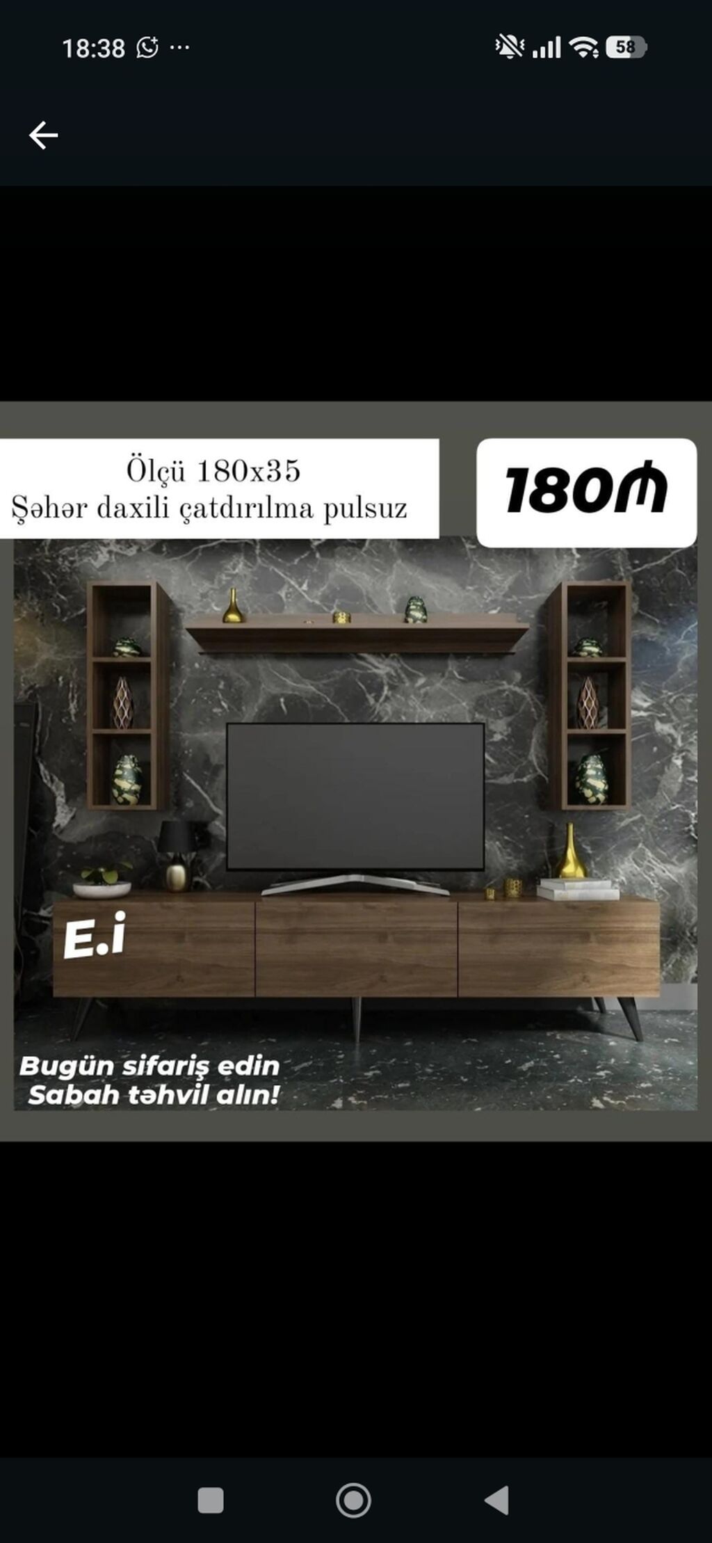 Mebellə TV stendi və divar rəfləri dəsti - Ölçü: 180 x 35 sm (stendin — Televizor altlıqları və standlar, Bakı