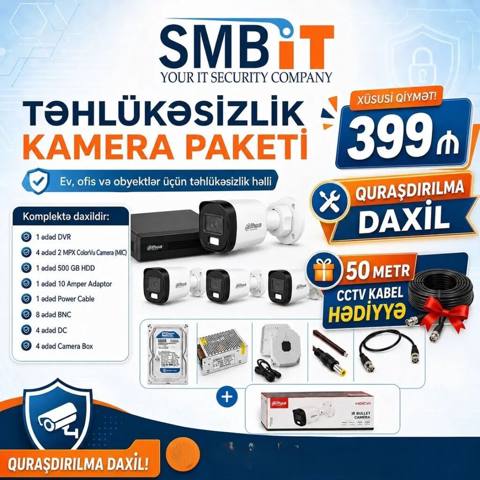 Təhlükəsizlik sistemləri Qiymətə daxildir: 4 ədəd iç və çöl 2 mpx — Бейнекамералар