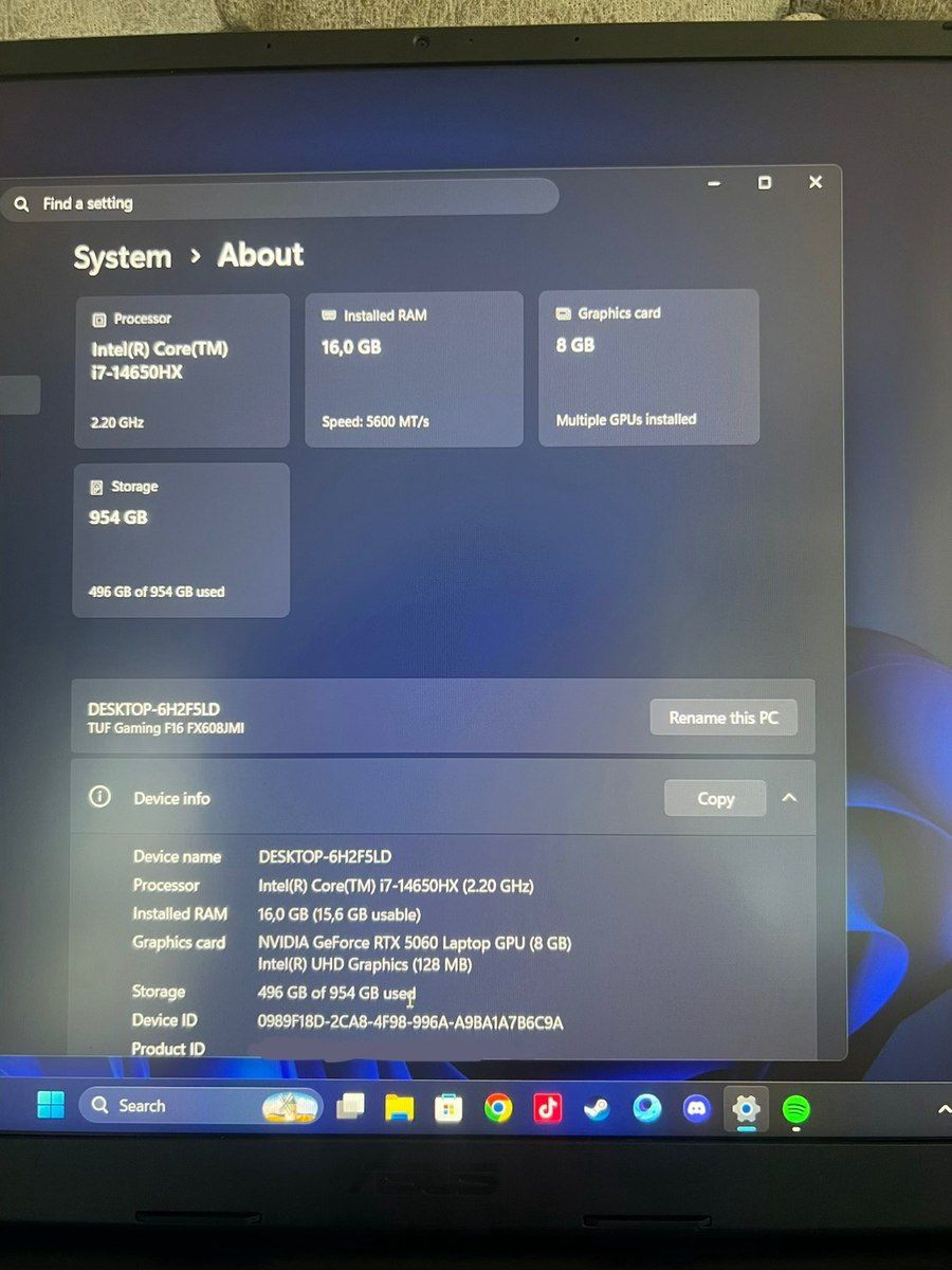 Asus Tuf Gamin F16, 1 TB SSD, RTX5060, i7-14650 HX — Noutbuklar, Bakı (11)