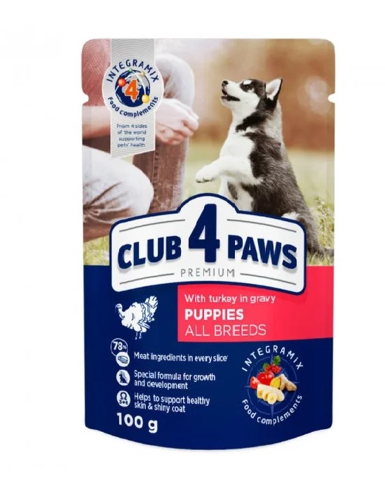 Club 4 Paws bütün cinslərdən olan bala itlər üçün hinduşka ilə, 100 q — Bakı