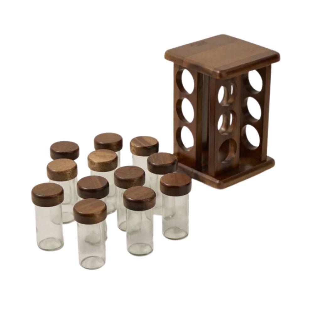 Ədviyyat bankaları dəsti, şüşə/bambuk, 20 ml x 12 əd — Mallar, Bakı (2)