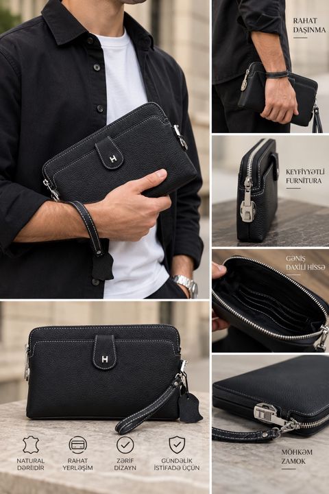 Dəri borsetka 2880 qara — Bakı