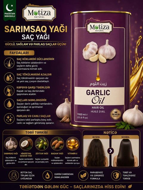 Saç üçün yağ Motiza Natural Garlic 1000 ml — Bakı