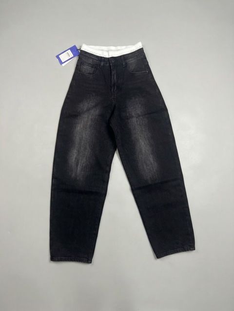 Qara rəngli yüksək belli denim şalvar - Model: Relaxed/Tapered kəsim — Ucuzdan ucuz