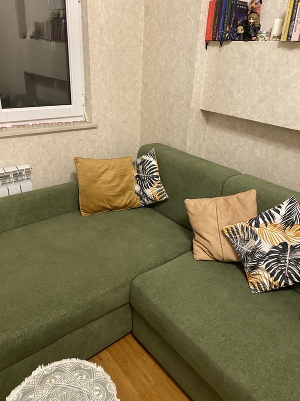 Yaşıl rəngli L formalı künc divan - Müasir minimal dizayn, düz — Divanlər, Bakı (6)