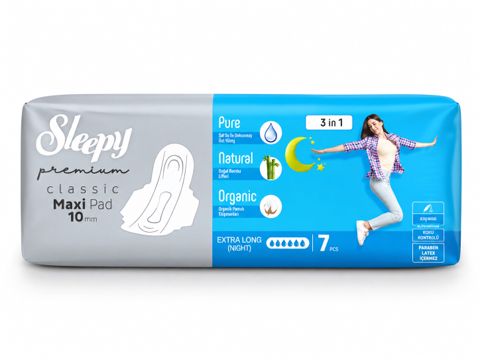 Qadın bezləri Sleepy Premium Classic Maxi Pad Extra Long Night 10 mm, 7 əd — Bakı