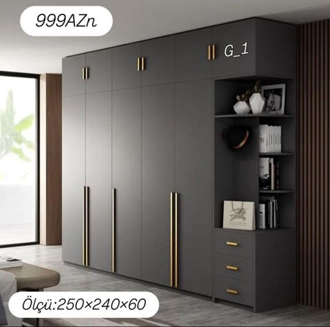 Qarderob modeli: G_1 - Rəng: tünd boz, qızılı tutacaqlar — Sumqayıt