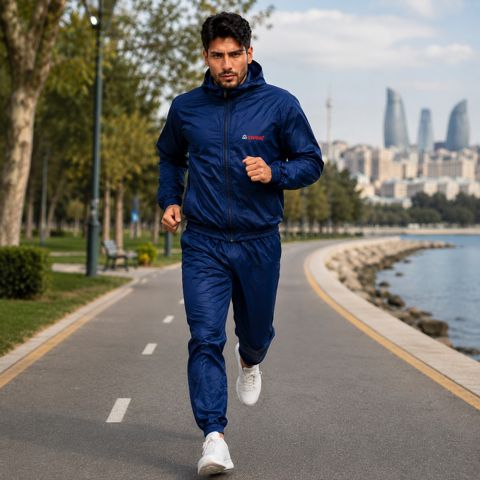 İdman dəsti kişilər üçün Sweat Sauna Effect, tünd göy, plaşlıq parça, ölçü 2XL — Bakı