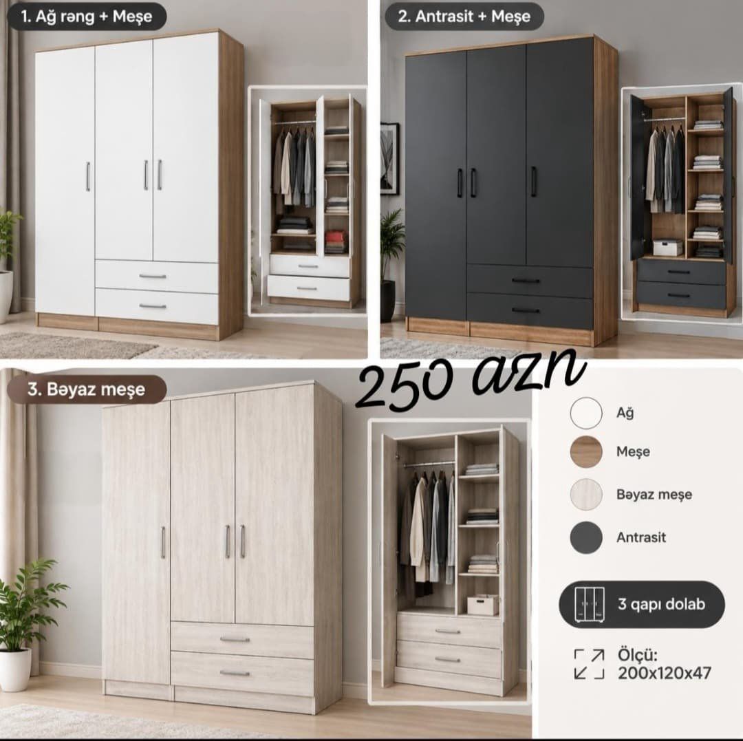 3Qapili dolab Paltar dolabı — Mebel, Bakı (2)