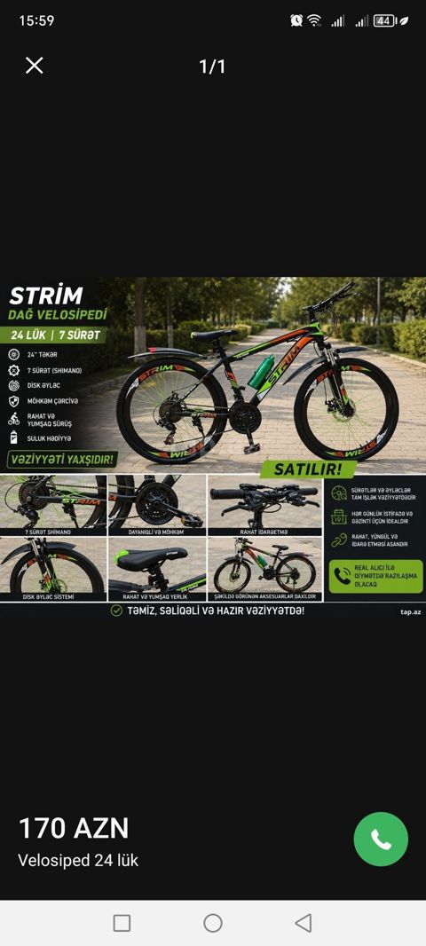 Strim dağ velosipedi – 24” təkər, 7 sürət (Shimano) Xüsusiyyətlər — Gəncə
