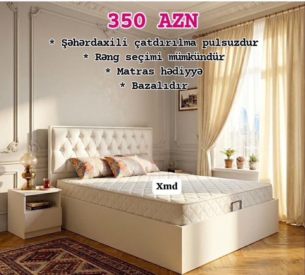 Yataq dəsti – bazalı, hündür taxt başlığı ilə - Qiymət: 350 AZN — Yataq otağı mobilya dəstləri, Mehdiabad