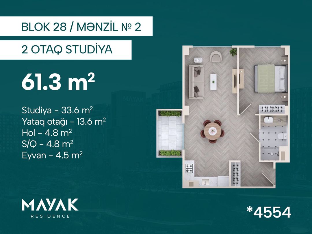 Satılır 2 otaqlı yeni tikili 61.3 m² — Mənzil, Bakı (2)