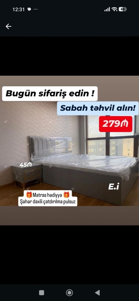Tək nəfərlik çarpayı dəsti - Rəng: boz - Yumşaq başlıqla, müasir — Bakı