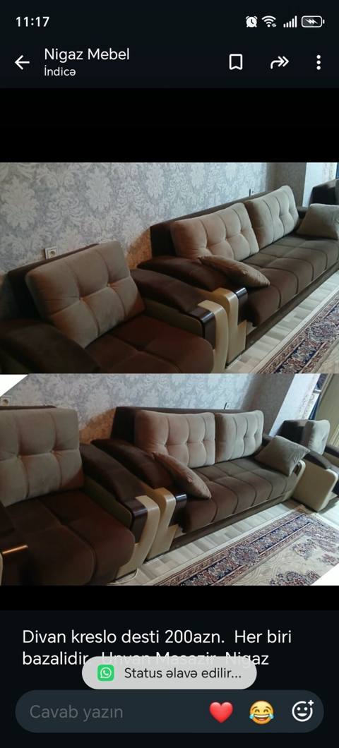 Divan-kreslo dəsti - Rəng: qəhvəyi/bej kombinasiyası - Komplekt: 1 — 200 ₼ · Masazır · Yumşaq mobilya dəstləri Divan-kreslo dəsti - Rəng: qəhvəyi/bej kombinasiyası - Komplekt: 1 — Masazır